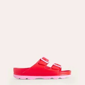 BODEN Lyla Double Buckle Slides - Red and Soft Pink